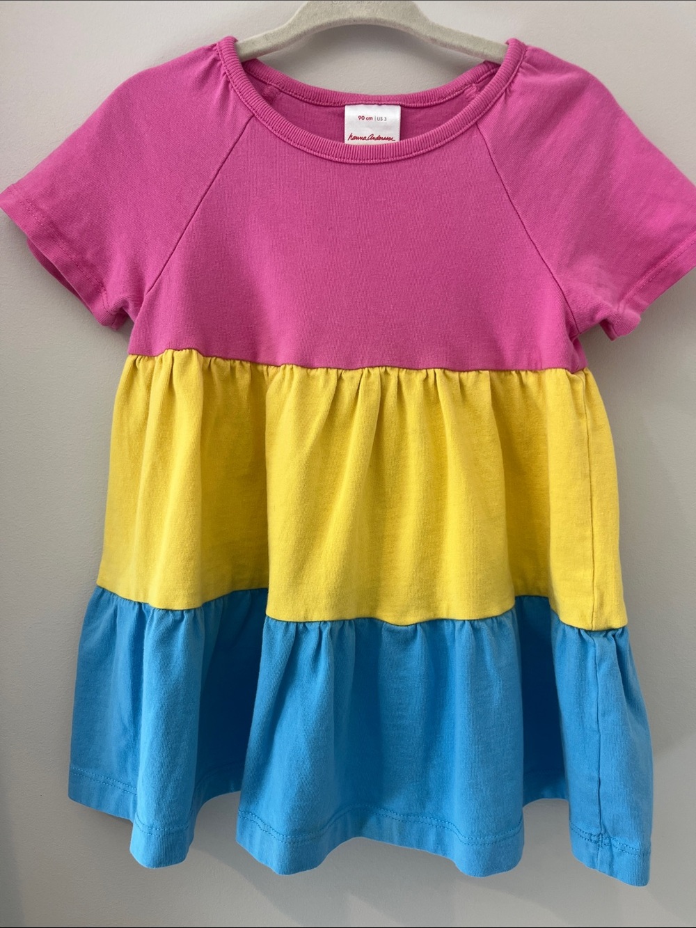 Hanna Andersson Pink, Yellow & Blue Tiered Tee Dress